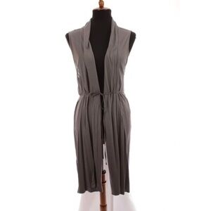 Coldwater Creek Womens Ruched Tie Front Duster Vest Cardigan Gray Sz M 10-12